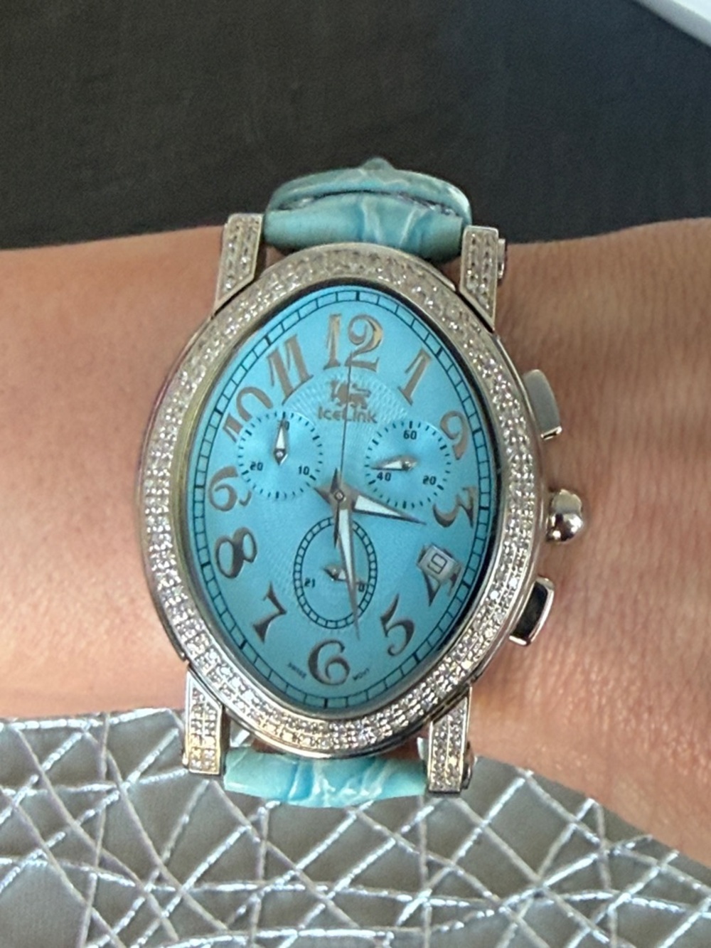 Women's Blue Crystal-Accent Chronograph Watch Ice Link Brand - Picture 6 of 10
